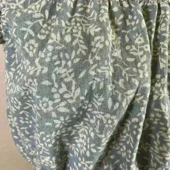 Storia green white floral smocked shirred ruffle cropped top women size medium - Picture 6 of 8